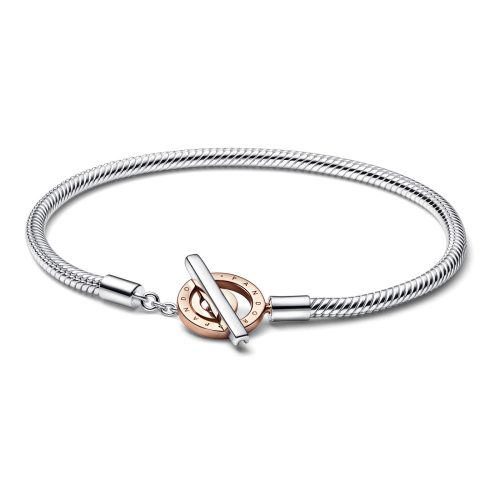 Pandora Signature kéttónusú T-kapcsos kígyólánc karkötő 17cm